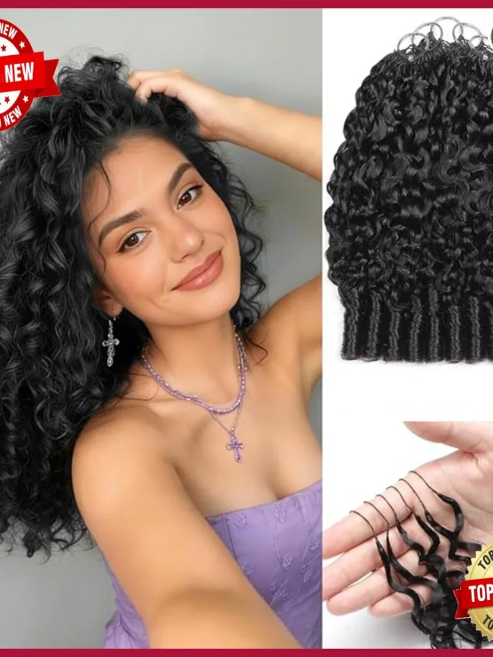 18 Inch Human Hair Extensions, Pre-Separated Curly Crochet Bundles, 125g